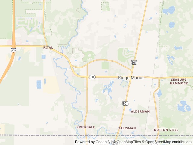 Map of Ridge Manor Campground location at Dade City, FL, United States