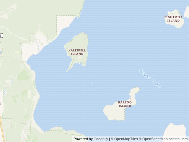 Map of Kalispell Island Boat-in Campground location at Priest River, ID, United States