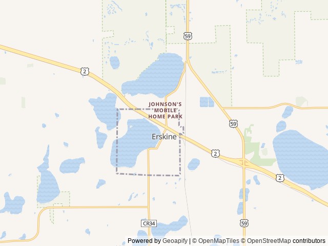 Map of 2Annes Lakeside RV Park location at Erskine, MN, United States