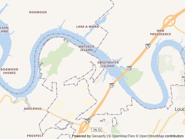 Map of Watts Bar Lake Jellystone Park location at Loudon, TN, United States