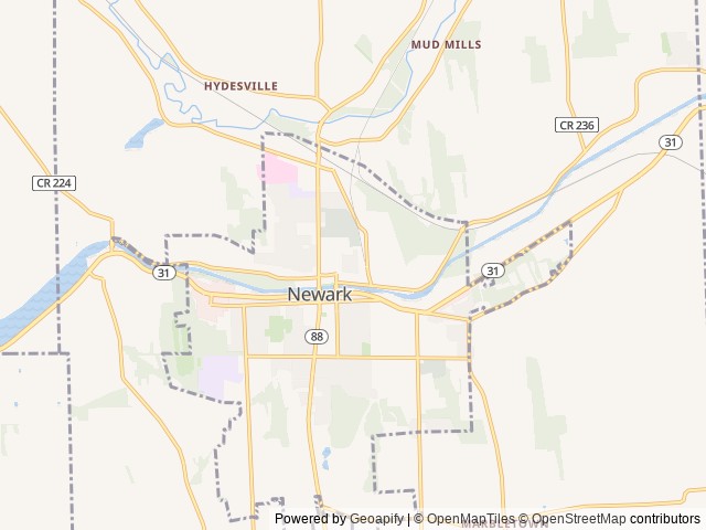 Map of Whispering Winds Campground location at Newark, NY, United States