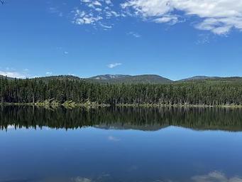 A photo of the view from Lakeside Campground, looking West over Lake Alva. 