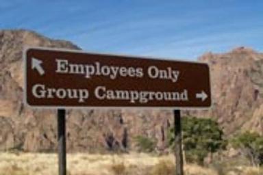 Sign on roadway leading to the Group Campground