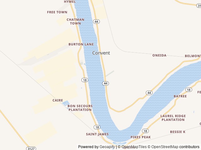 Map of Poche Plantation location at Convent, LA, United States