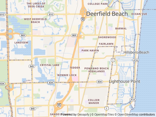 Map of Encore Breezy Hill location at Pompano Beach, FL, United States