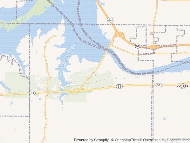 Map of Keystone State Park location at Sand Springs, OK, United States
