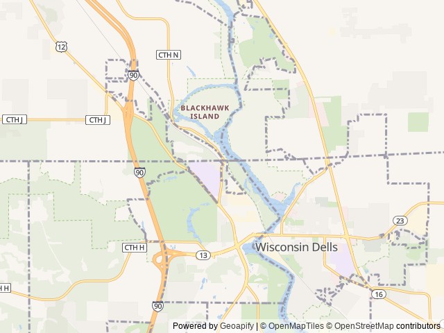 Map of Wisconsin Dells KOA Holiday location at Wisconsin Dells, WI, United States