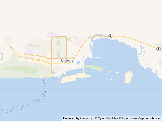 Map of Valdez RV Park location at Valdez, AK, United States