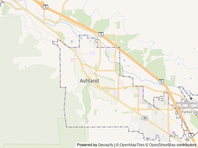 Map of Ashland RV Park location at Ashland, OR, United States