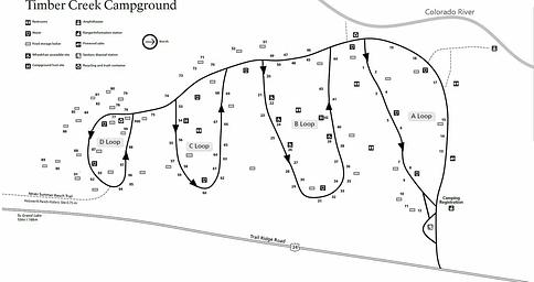 Timber Creek Campground Map with Site and Amenity Locations