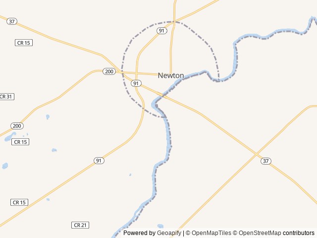 Map of Rocky Bend Flint River Retreat location at Newton, GA, United States