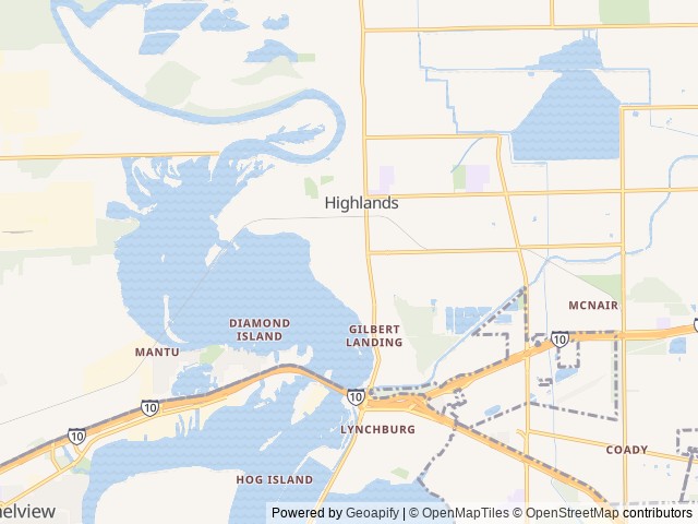 Map of San Jacinto Riverfront RV Resort location at Highlands, TX, United States