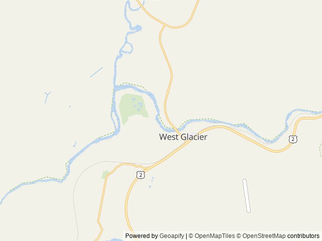 Map of West Glacier RV Park location at Hungry Horse, MT, United States