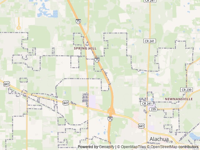 Map of Traveler's Campground location at Alachua, FL, United States