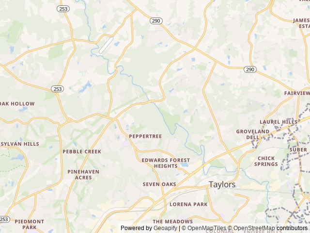 Map of Flowermill RV Park location at Taylors, SC, United States