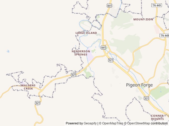 Map of Creekside RV Park location at Pigeon Forge, TN, United States