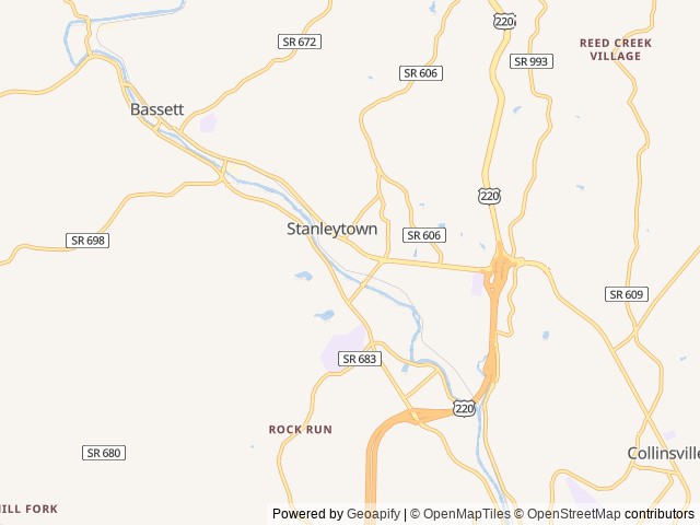 Map of Smith River RV Park location at Bassett, VA, United States