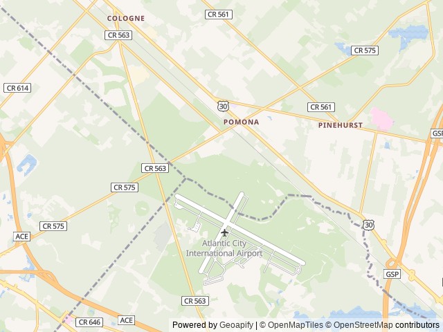 Map of Pomona RV Park & Campground location at Galloway Township, NJ, United States