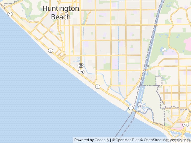 Map of Waterfront RV Park location at Huntington Beach, CA, United States