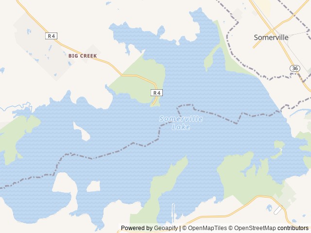 Map of Big Creek Marina and Campground location at Somerville, TX, United States