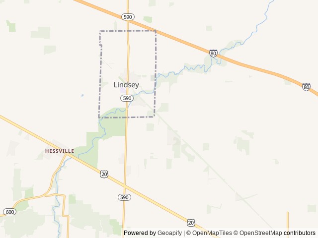 Map of Wooded Acres Campground location at Lindsey, OH, United States