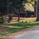 Photograph of campground buildings and grassy common area with geese and a dirt road — taken on-site (used on the homepage) and shows site layout and surroundings.