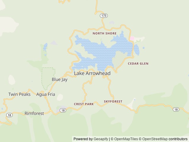 Map of Pine Mountain Camp location at Lake Arrowhead, CA, United States