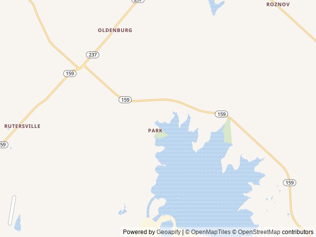 Map of Lake Fayette Park Prairie Park location at Fayetteville, TX, United States