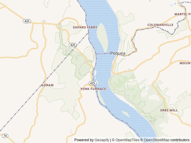 Map of Otter Creek Campground location at Pequea, PA, United States