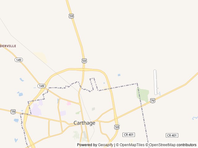 Map of Carthage RV Campground location at Tatum, TX, United States