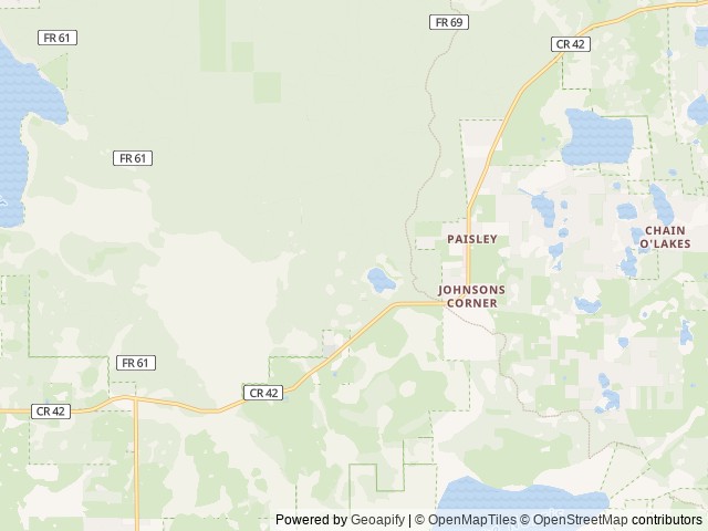 Map of Clearwater Lake Rec Area location at Paisley, FL, United States