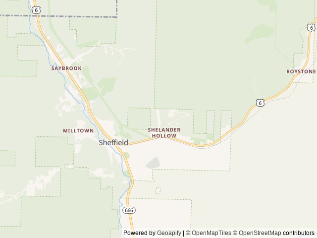 Map of Whispering Winds Campground location at Pennsylvania 16347, PA, United States