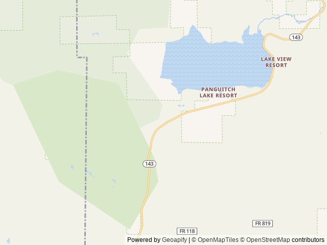 Map of Panguitch Lake location at Cedar City, UT, United States