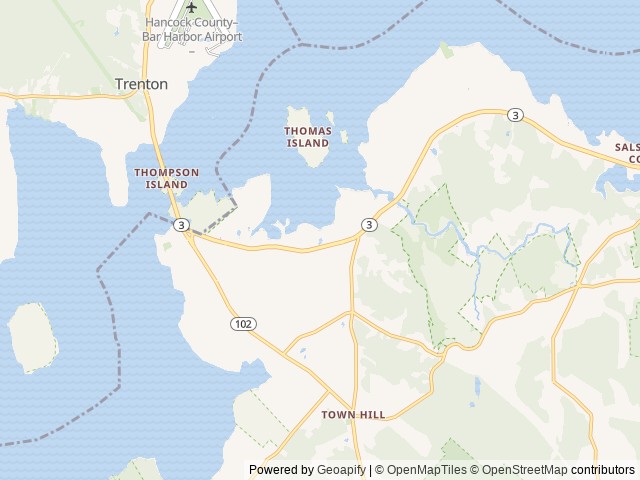Map of Mt Desert Narrows Campground location at Bar Harbor, ME, United States