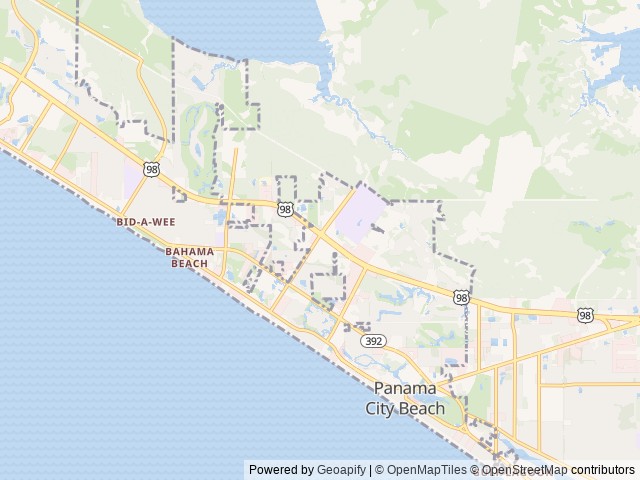 Map of Pine Glen Motorcoach & RV Park location at Panama City Beach, FL, United States