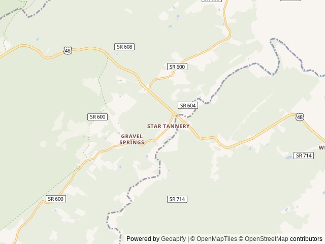 Map of Bluffs at Cedar Creek Campground location at Star Tannery, VA, United States