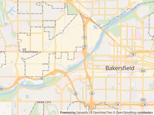 Map of Bakersfield River Run RV Park location at Bakersfield, CA, United States