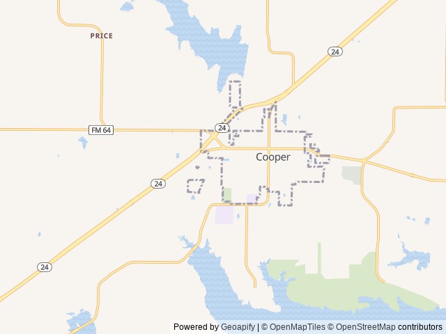 Map of Cooper Lake RV Park location at Cooper, TX, United States