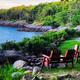 Coastal cliff view with Adirondack chairs overlooking the water — hero image on the site’s homepage representing the campground’s seaside scenery (homepage ‘Welcome To Sea Swell Campgrounds’ background). Clear property-relevant shoreline photo.