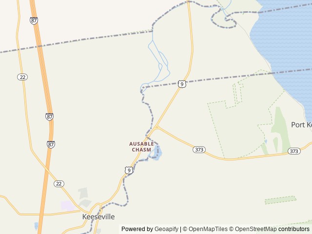 Map of Ausable Chasm Campground location at Keeseville, NY, United States