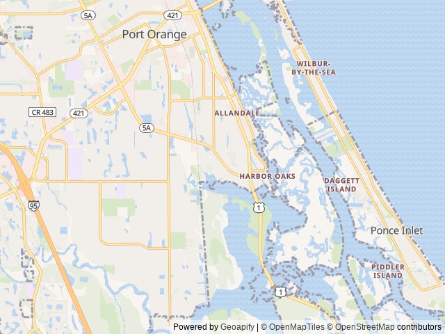 Map of Rose Bay RV Resort location at Port Orange, FL, United States
