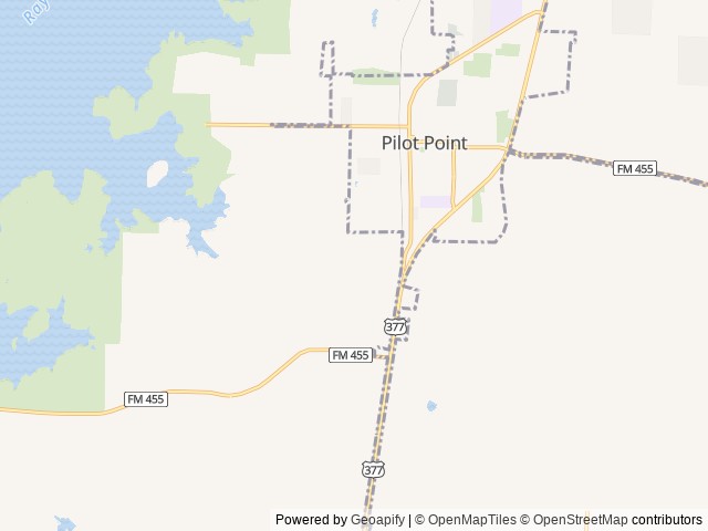 Map of Shark Tooth RV location at Pilot Point, TX, United States