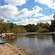 Kayaks on the water and beach at Pulltite under a blue sky with puffy white clouds-preview