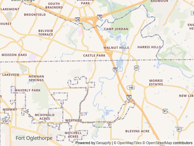 Map of Hawkins Pointe RV Park location at Rossville, GA, United States