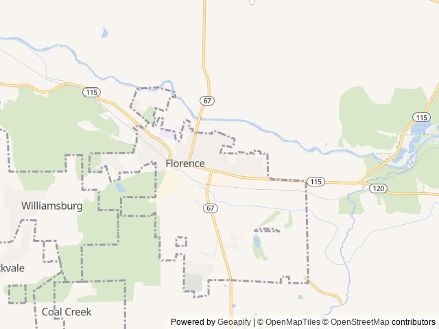 Map of Main Street Manor RV Park location at Florence, CO, United States