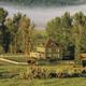 Historic farmhouse and paddock in meadow with horses and morning mist — a scenic on‑property view representing the ranch character and guest experience from the property’s gallery/social hero image.