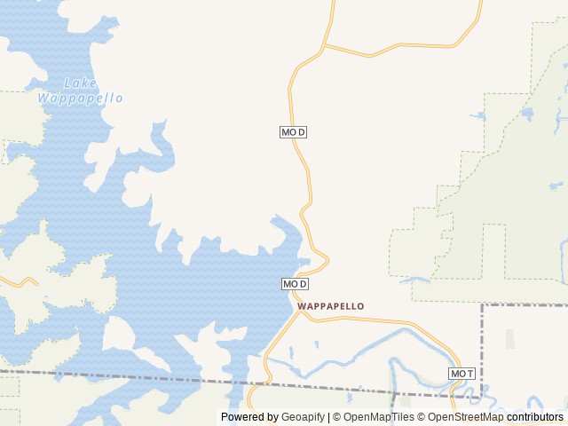 Map of Peoples Creek location at Wappapello, MO, United States