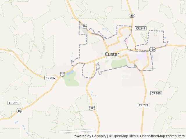 Map of Buffalo Ridge Camp Resort location at Custer, SD, United States