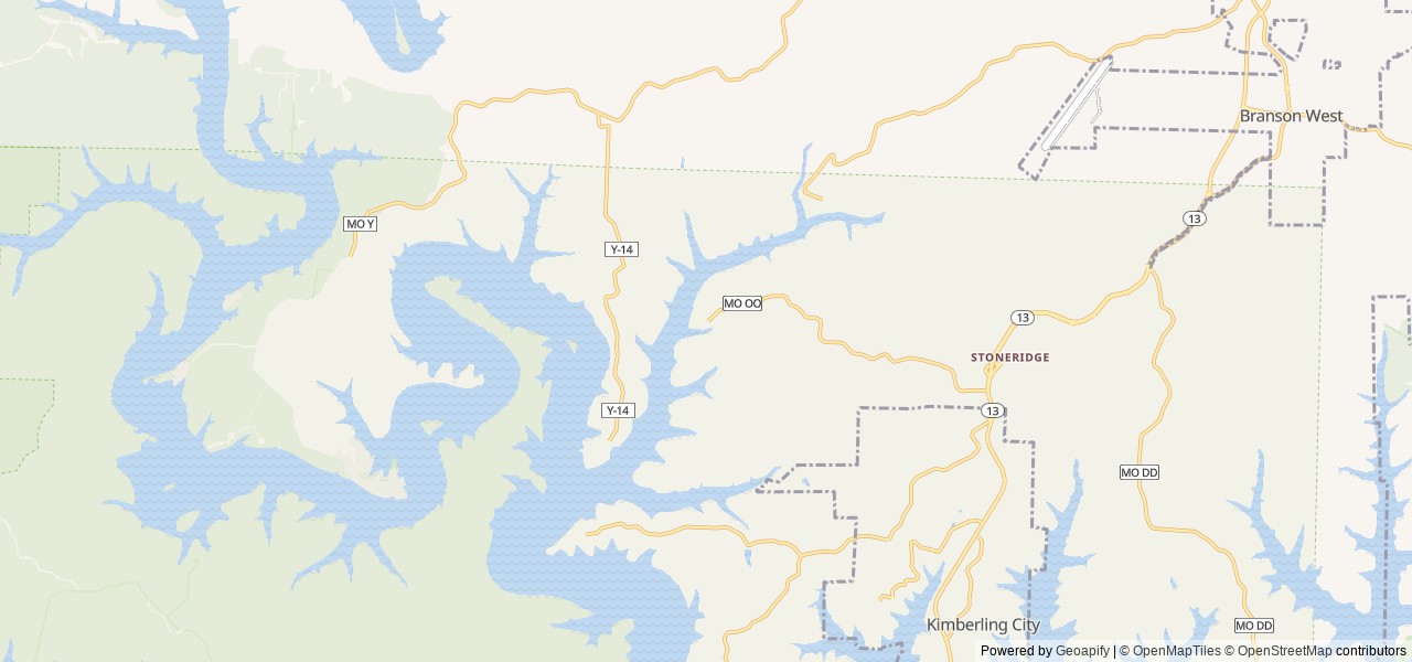 Map of Aunts Creek location at Reed Springs, MO, United States