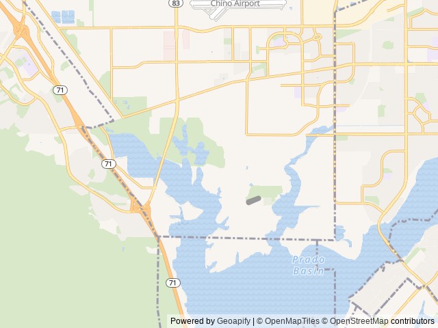 Map of Prado Regional Park location at Chino, CA, United States